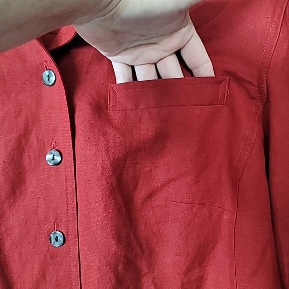 Emma James Women's Size 14 Linen Rayon Blend 3/4 Sleeve Blouse Shacket W Pockets - Picture 2 of 13